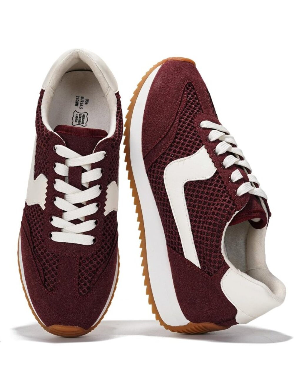 Women's Burgundy Memory Foam Non-Slip Comfortability Lace-up Casual Sneakers